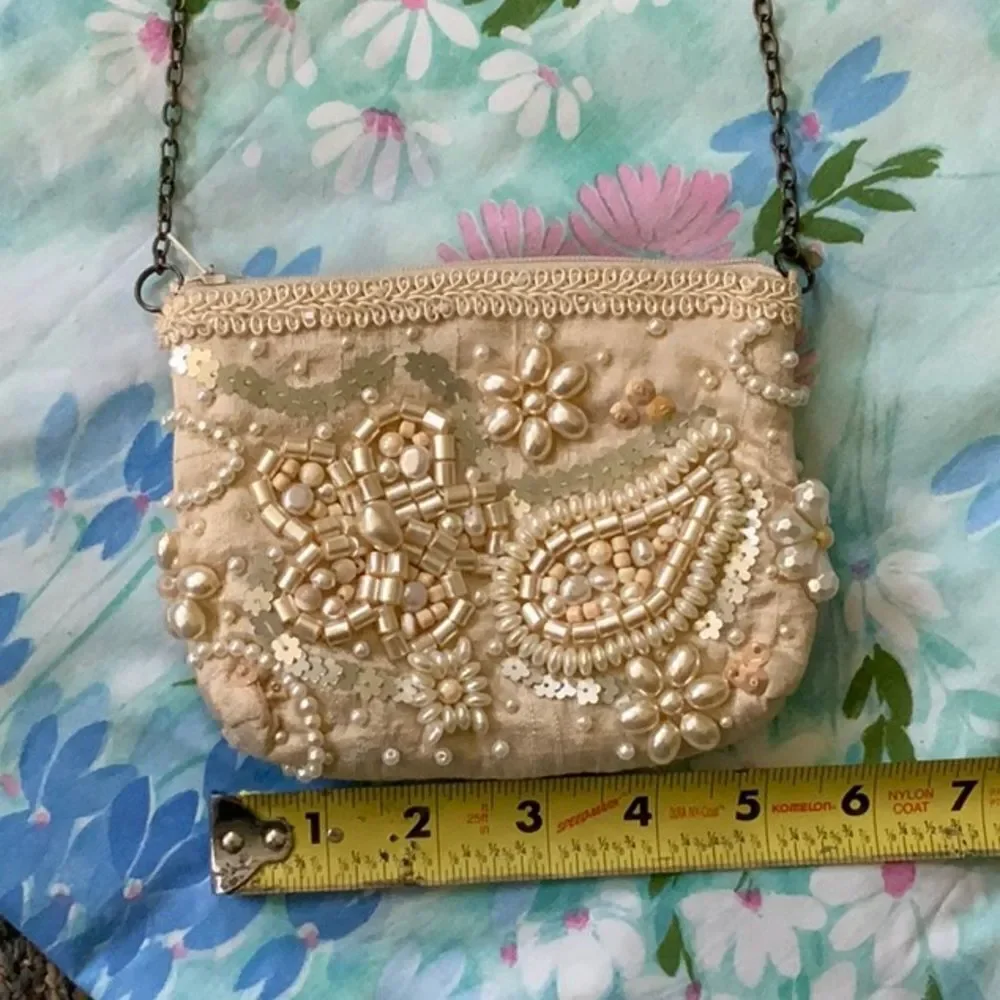 Mary Frances Small Pearl (Faux) Beaded Bag - Small Cream Chain Strap - Picture 13 of 15